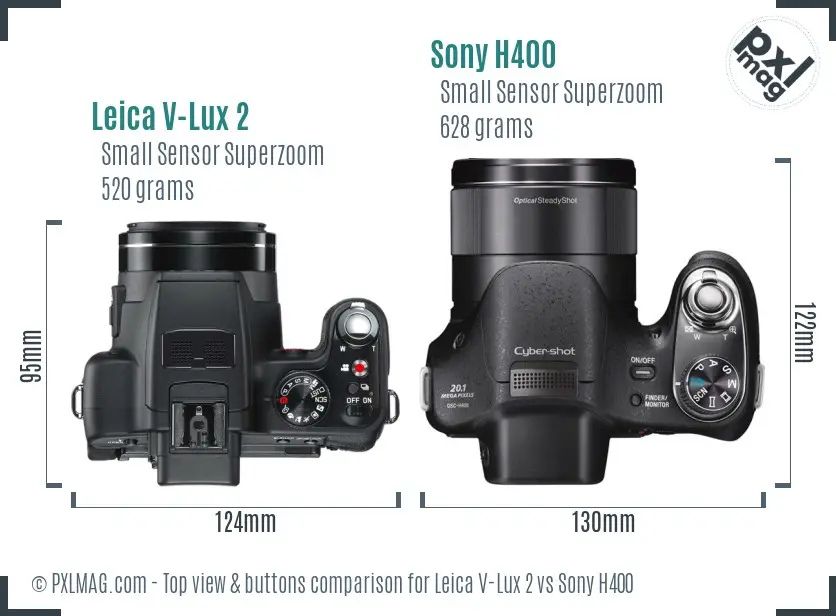 Leica V-Lux 2 vs Sony H400 top view buttons comparison