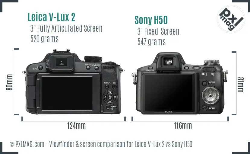 Leica V-Lux 2 vs Sony H50 Screen and Viewfinder comparison