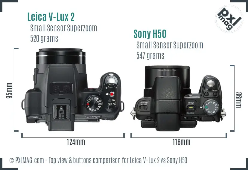 Leica V-Lux 2 vs Sony H50 top view buttons comparison