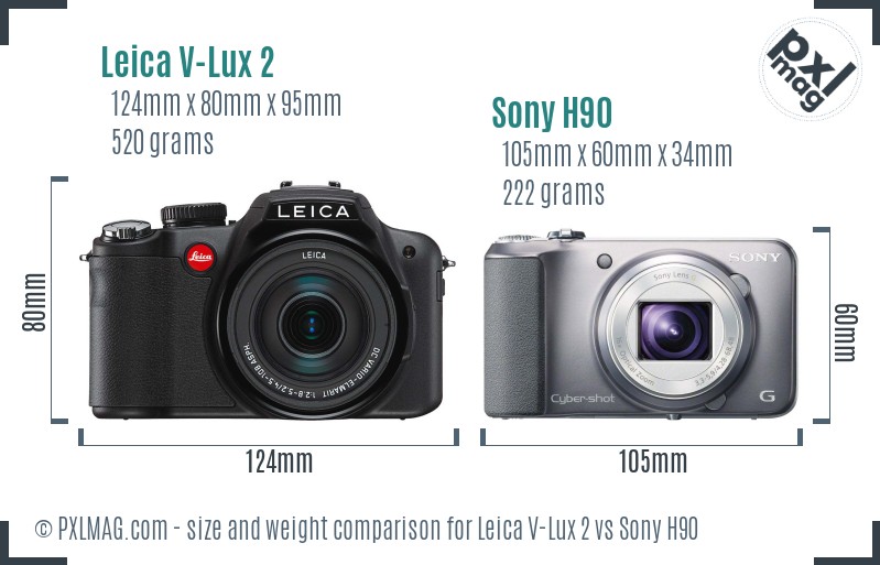 Leica V-Lux 2 vs Sony H90 size comparison
