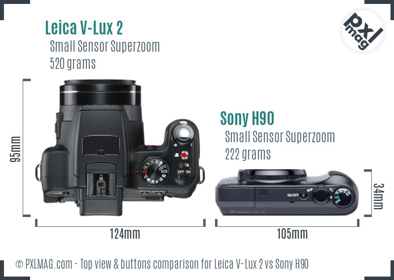 Leica V-Lux 2 vs Sony H90 top view buttons comparison