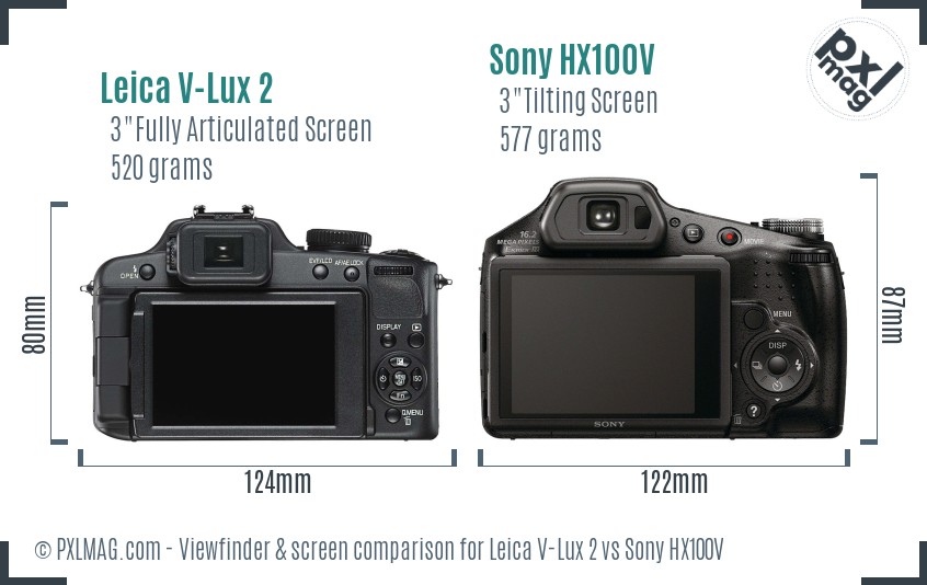 Leica V-Lux 2 vs Sony HX100V Screen and Viewfinder comparison