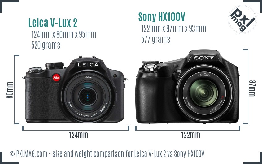 Leica V-Lux 2 vs Sony HX100V size comparison