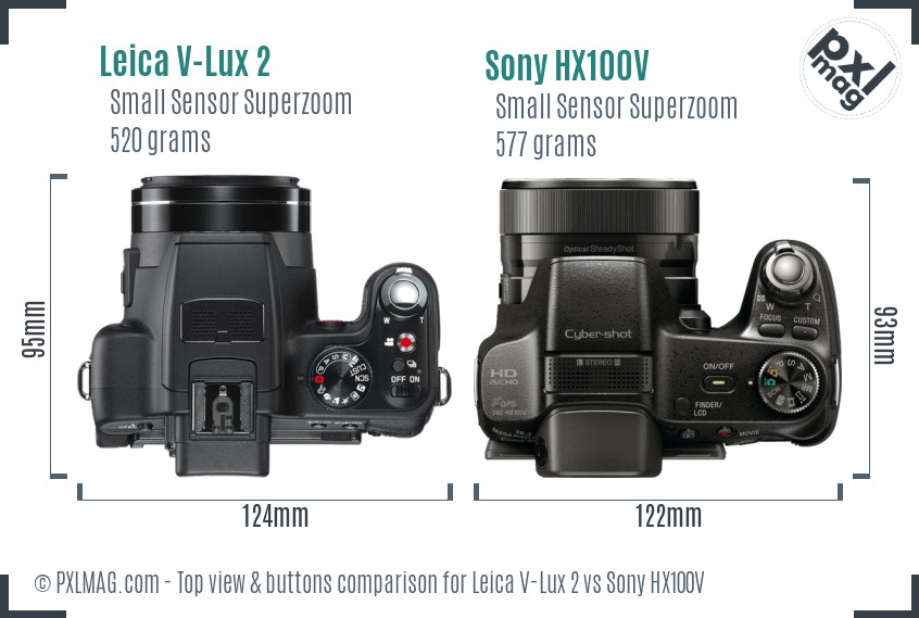 Leica V-Lux 2 vs Sony HX100V top view buttons comparison