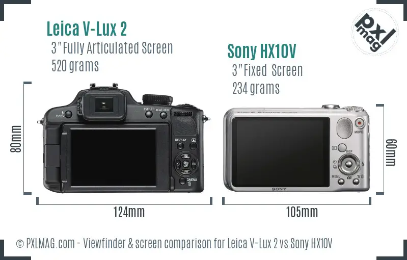 Leica V-Lux 2 vs Sony HX10V Screen and Viewfinder comparison