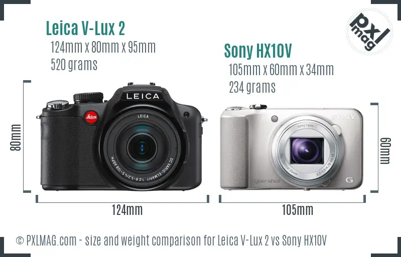 Leica V-Lux 2 vs Sony HX10V size comparison