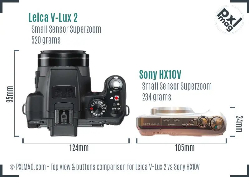 Leica V-Lux 2 vs Sony HX10V top view buttons comparison