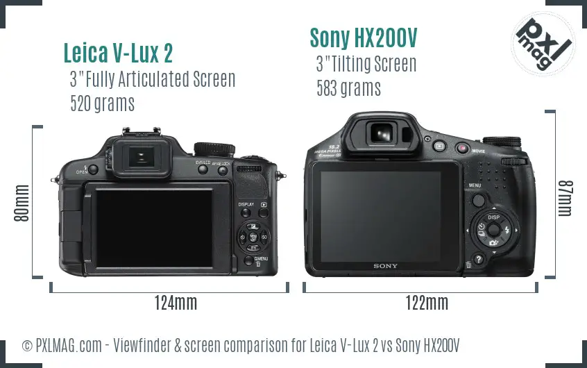 Leica V-Lux 2 vs Sony HX200V Screen and Viewfinder comparison
