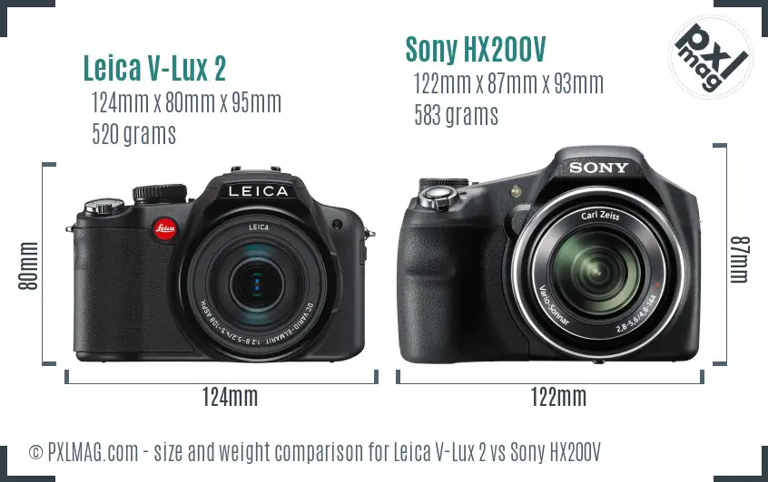 Leica V-Lux 2 vs Sony HX200V size comparison