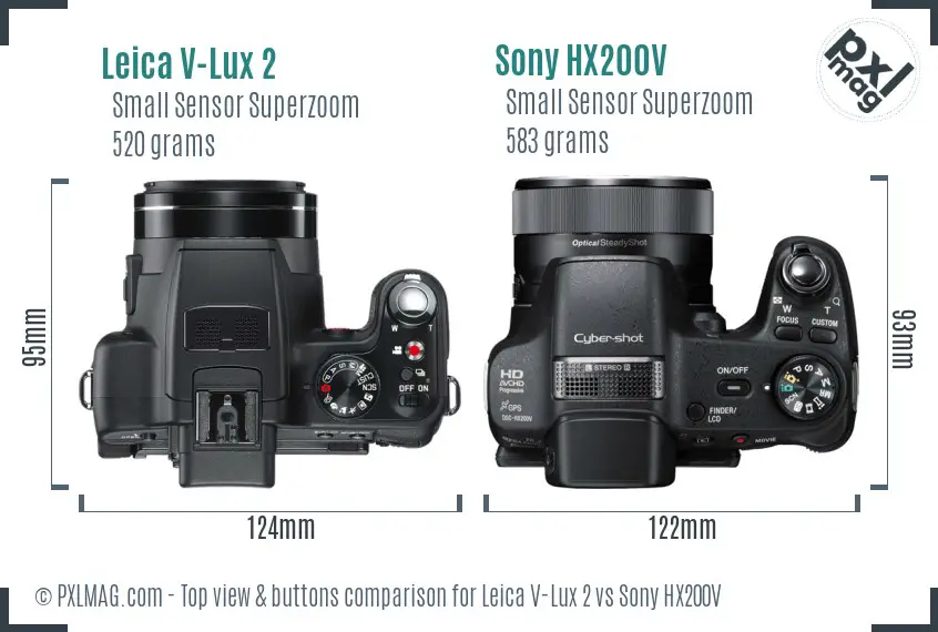 Leica V-Lux 2 vs Sony HX200V top view buttons comparison