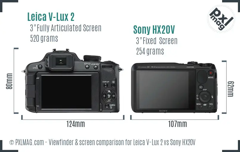 Leica V-Lux 2 vs Sony HX20V Screen and Viewfinder comparison