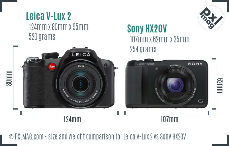 Leica V-Lux 2 vs Sony HX20V size comparison