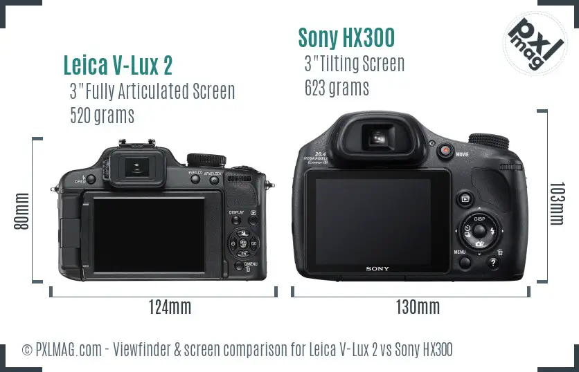 Leica V-Lux 2 vs Sony HX300 Screen and Viewfinder comparison