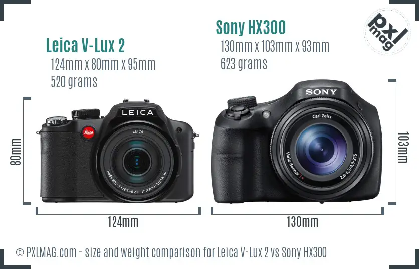 Leica V-Lux 2 vs Sony HX300 size comparison