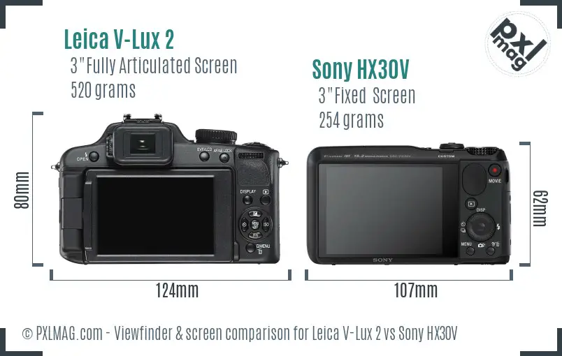 Leica V-Lux 2 vs Sony HX30V Screen and Viewfinder comparison Leica V-Lux 2 vs Sony HX30V Screen and Viewfinder comparison