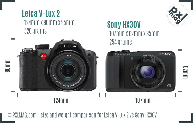 Leica V-Lux 2 vs Sony HX30V size comparison Leica V-Lux 2 vs Sony HX30V size comparison