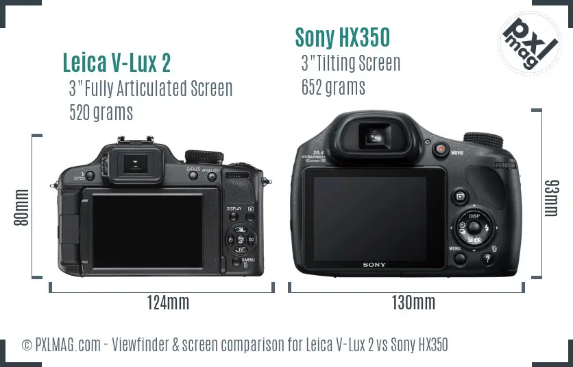Leica V-Lux 2 vs Sony HX350 Screen and Viewfinder comparison