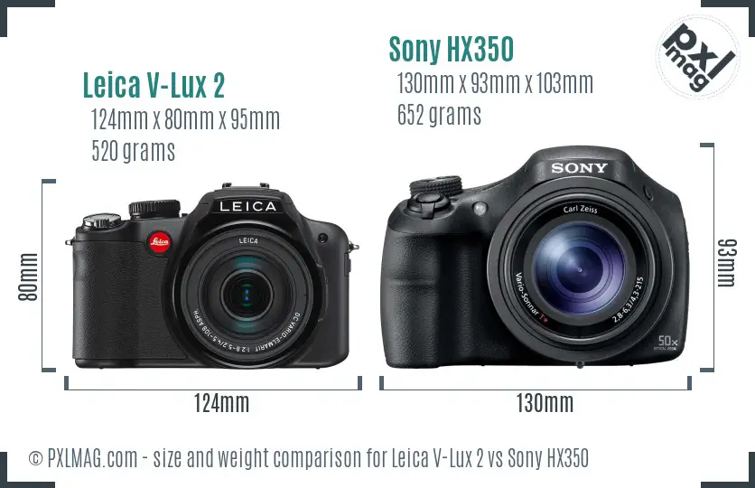 Leica V-Lux 2 vs Sony HX350 size comparison
