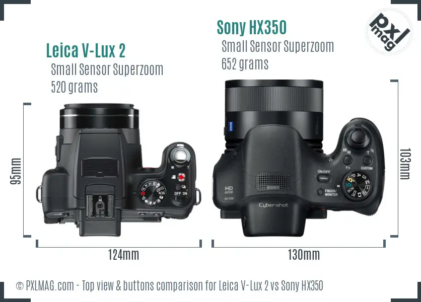 Leica V-Lux 2 vs Sony HX350 top view buttons comparison