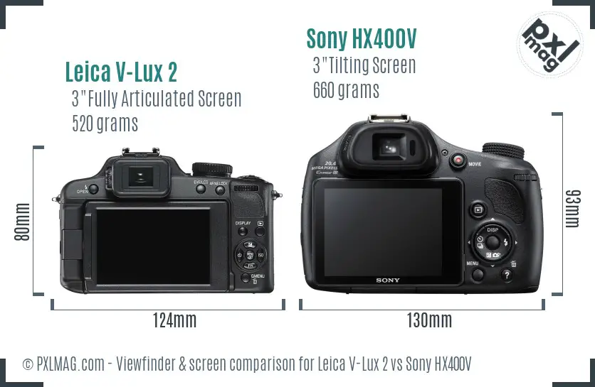 Leica V-Lux 2 vs Sony HX400V Screen and Viewfinder comparison