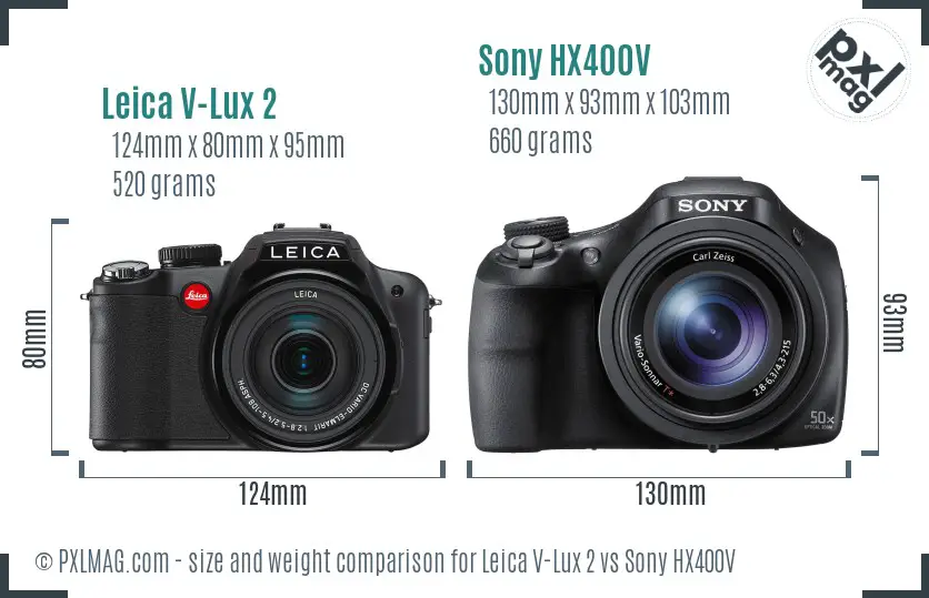 Leica V-Lux 2 vs Sony HX400V size comparison