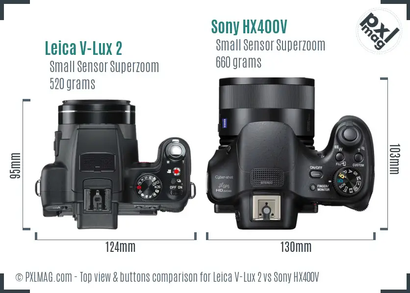 Leica V-Lux 2 vs Sony HX400V top view buttons comparison