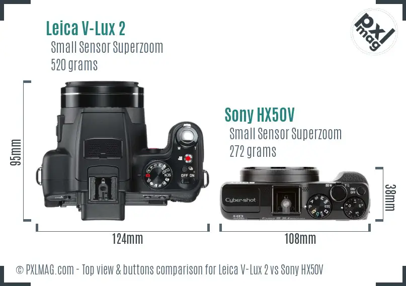 Leica V-Lux 2 vs Sony HX50V top view buttons comparison