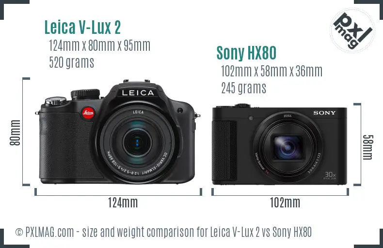 Leica V-Lux 2 vs Sony HX80 size comparison