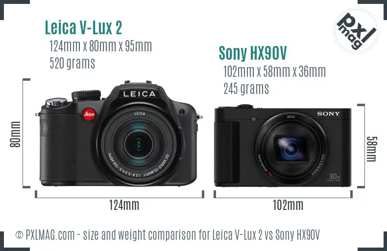 Leica V-Lux 2 vs Sony HX90V size comparison