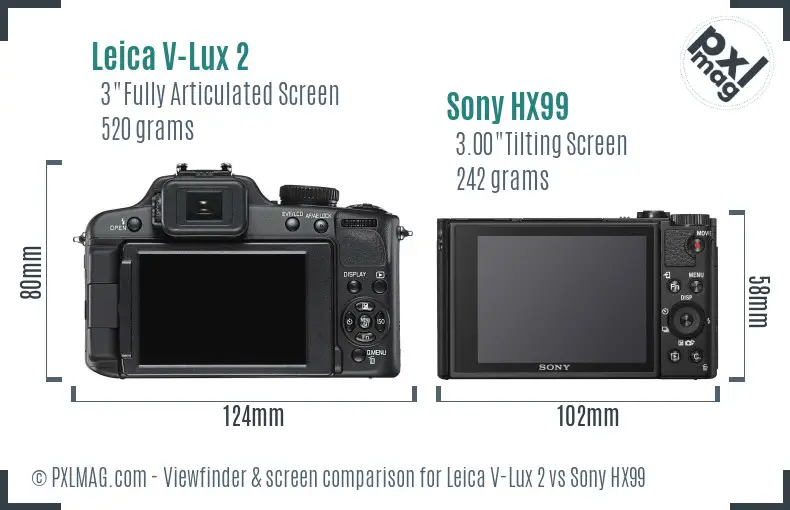 Leica V-Lux 2 vs Sony HX99 Screen and Viewfinder comparison