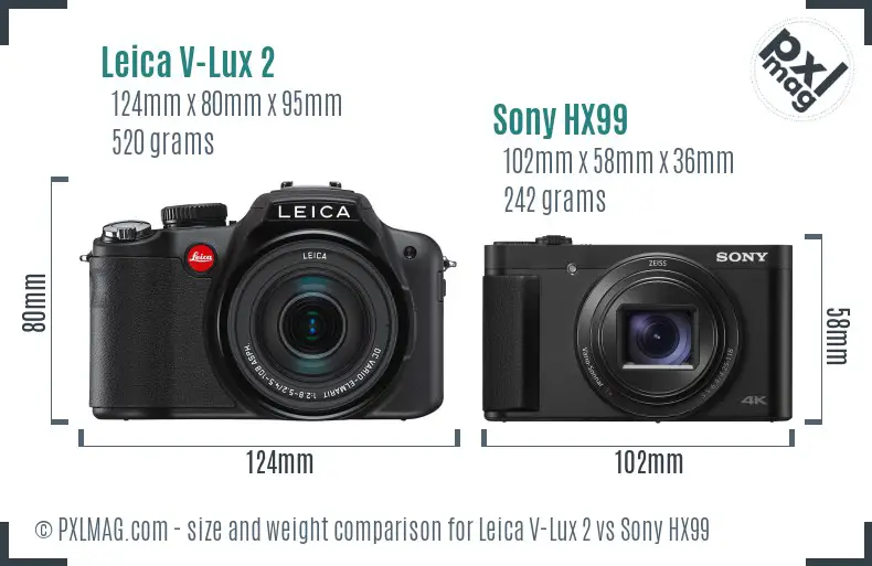 Leica V-Lux 2 vs Sony HX99 size comparison
