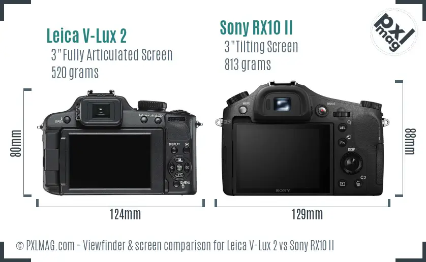 Leica V-Lux 2 vs Sony RX10 II Screen and Viewfinder comparison