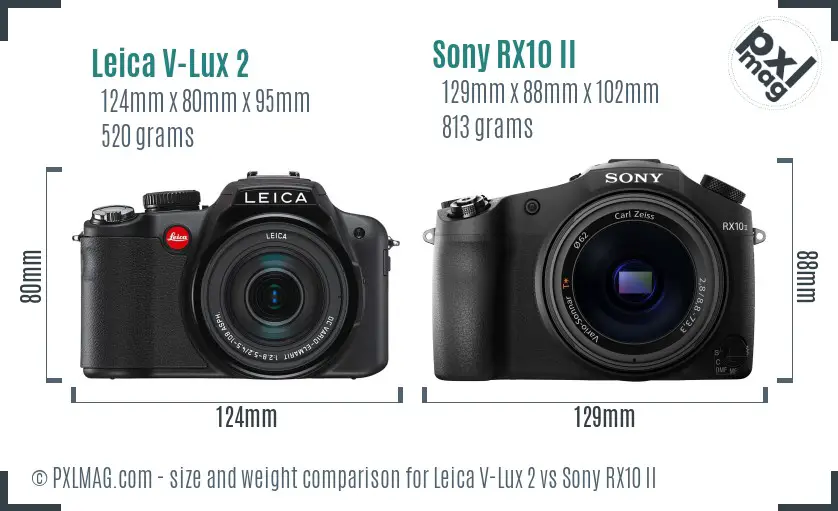 Leica V-Lux 2 vs Sony RX10 II size comparison