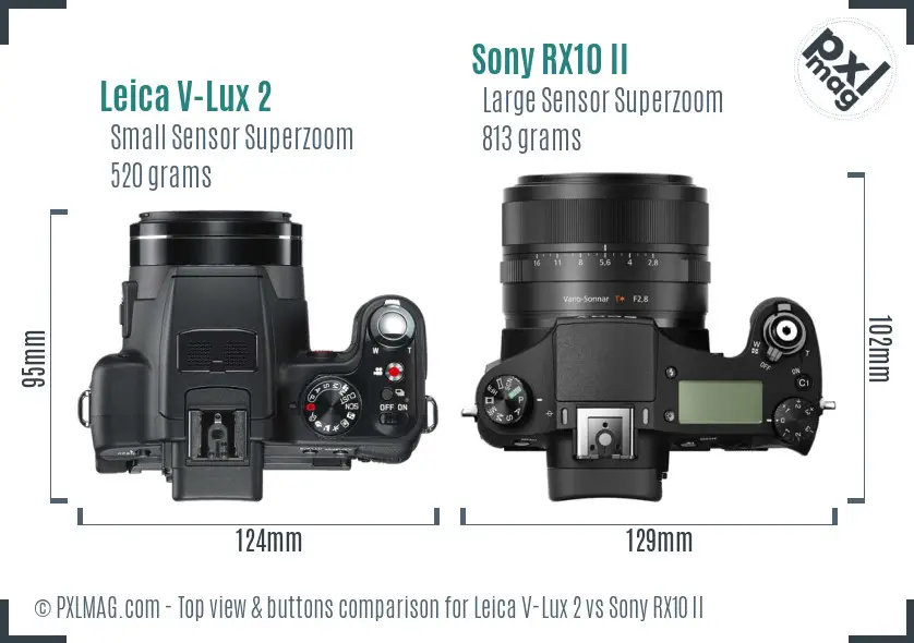 Leica V-Lux 2 vs Sony RX10 II top view buttons comparison