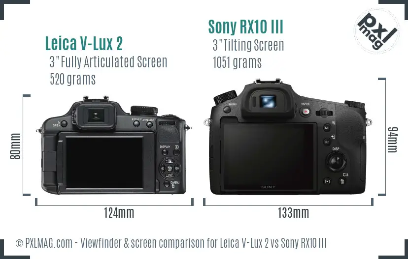Leica V-Lux 2 vs Sony RX10 III Screen and Viewfinder comparison