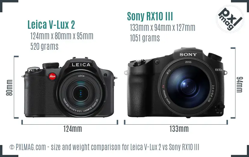 Leica V-Lux 2 vs Sony RX10 III size comparison