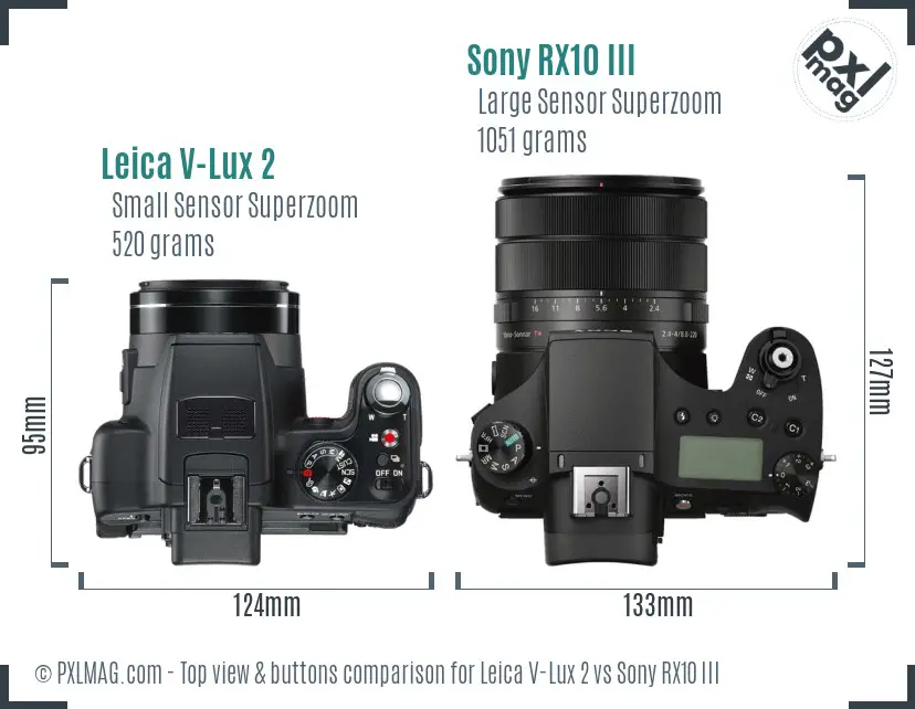 Leica V-Lux 2 vs Sony RX10 III top view buttons comparison
