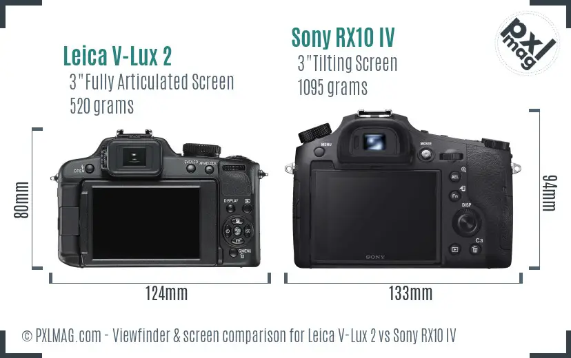 Leica V-Lux 2 vs Sony RX10 IV Screen and Viewfinder comparison