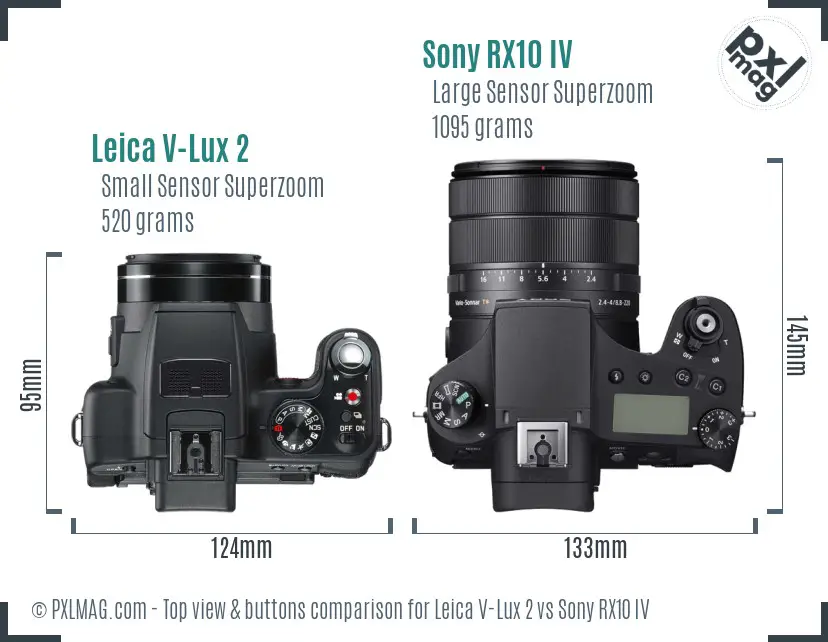 Leica V-Lux 2 vs Sony RX10 IV top view buttons comparison