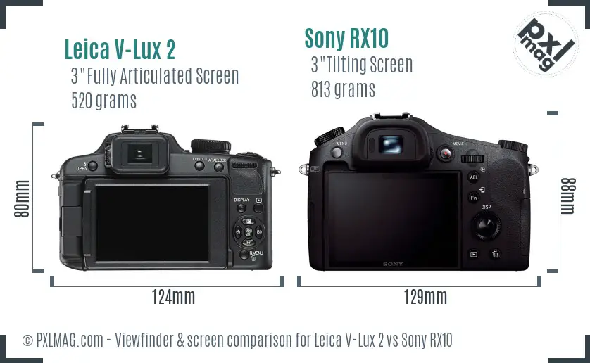 Leica V-Lux 2 vs Sony RX10 Screen and Viewfinder comparison
