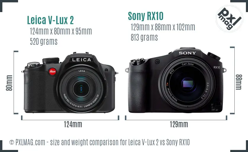 Leica V-Lux 2 vs Sony RX10 size comparison
