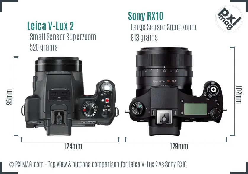 Leica V-Lux 2 vs Sony RX10 top view buttons comparison