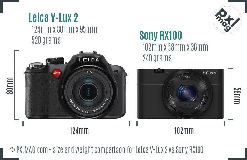 Leica V-Lux 2 vs Sony RX100 size comparison