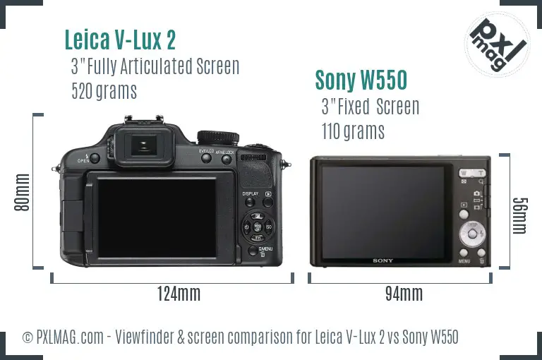 Leica V-Lux 2 vs Sony W550 Screen and Viewfinder comparison