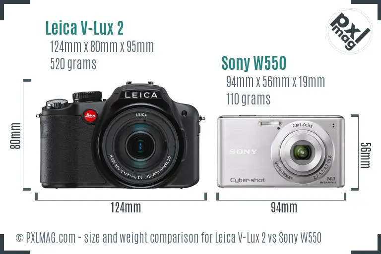 Leica V-Lux 2 vs Sony W550 size comparison
