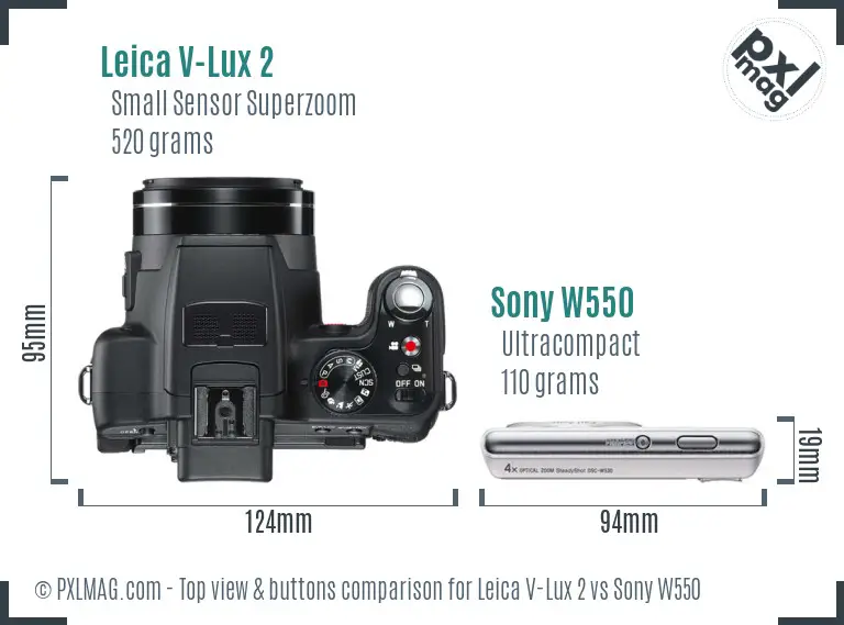 Leica V-Lux 2 vs Sony W550 top view buttons comparison