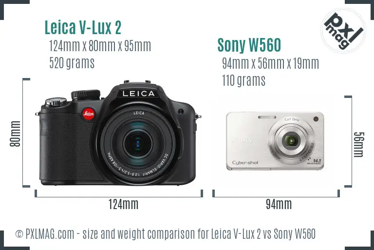 Leica V-Lux 2 vs Sony W560 size comparison