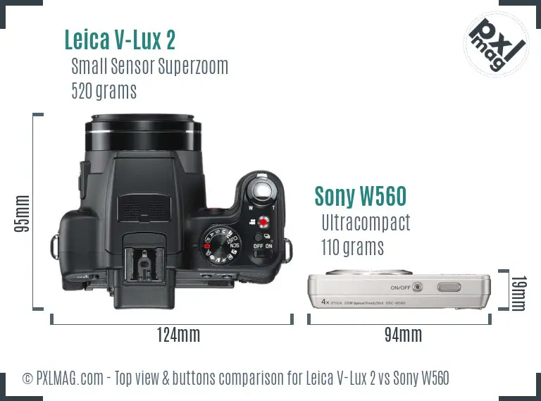 Leica V-Lux 2 vs Sony W560 top view buttons comparison