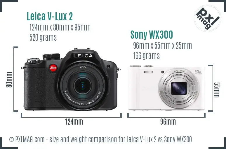 Leica V-Lux 2 vs Sony WX300 size comparison