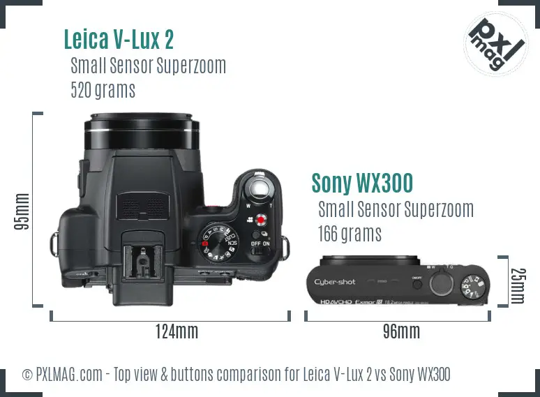 Leica V-Lux 2 vs Sony WX300 top view buttons comparison